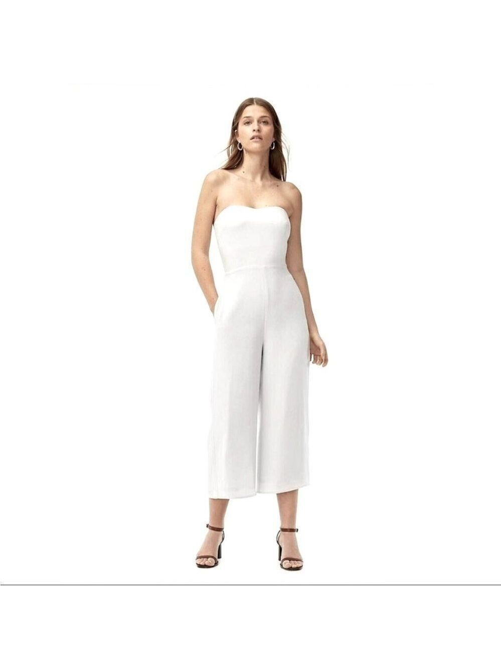 ** Babaton Roshan White Sea Foam Strapless Wide Leg Cropped Jumpsuit Size 00
